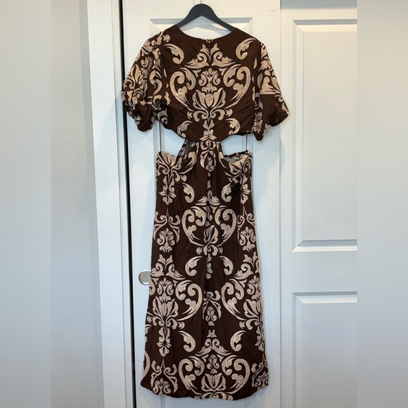 Abercrombie & Fitch Brown, Tan, & Cream Side Cutout Maxi Dress with Pockets XL - Picture 6 of 7